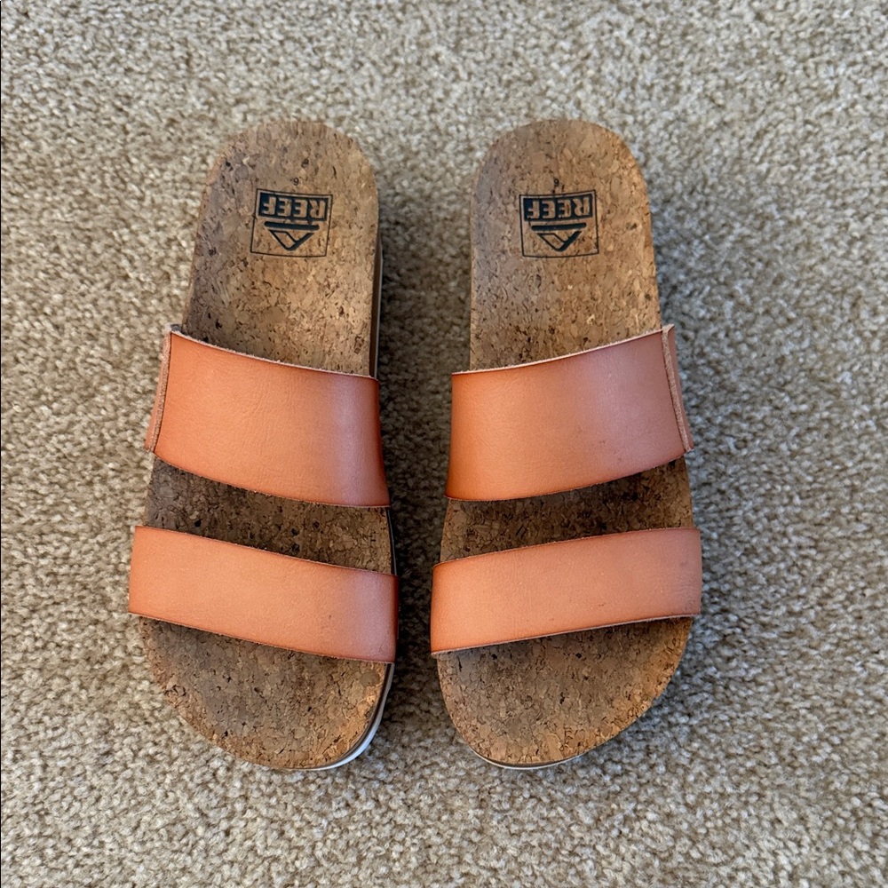 Reef Cushion Vista High Platform Double-Strap Cork Slide Sandals- Women’s Size 6